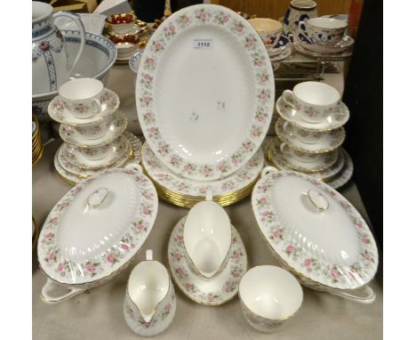 A Minton Spring Bouquet pattern dinner and tea service; inc dinner and side plates, two tureens and cover, gravy boat and sta