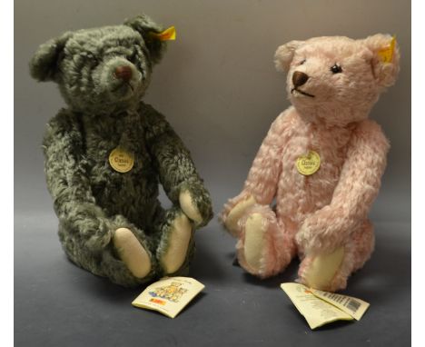 Bears - a Steiff pink classic mohair growling bear ;another, grey, with tags (2)