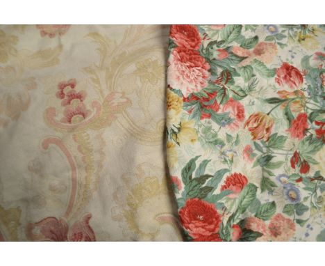 Textiles - A pair of Sanderson vintage curtains, cabbage roses on cream ground, A pair of Sanderson floral curtains, Devonshi