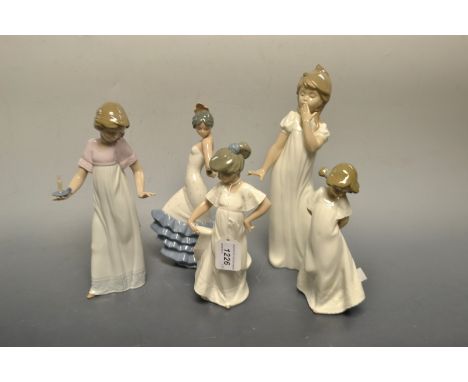 A Nao pottery figure Flamenco dancer;  others, girls in night dresses, printed marks (5)