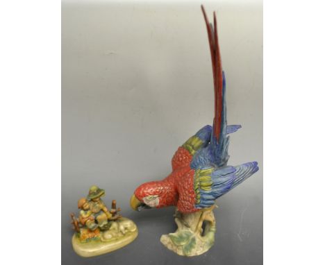 A Goebel Scarlet Macaw;  a Goebel figure, designed by MJ Hummel, Shepherd and Shepherdess (2)