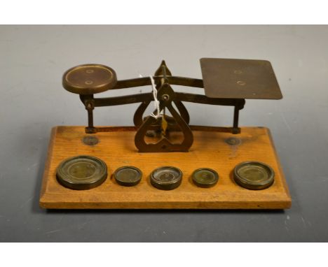 A set of Victorian oak and brass letter scales, c.1890