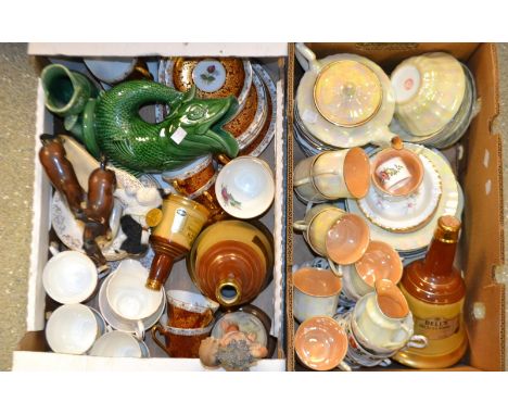 Ceramics - a mid 20th century Checoslovakian orange and green petroleum luster tea service for twelve; others Royal Windsor; 