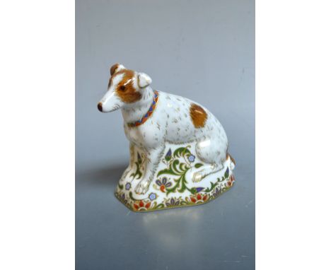 A Royal Crown Derby paperweight, Jack Russell, first quality, gold stopper, boxed