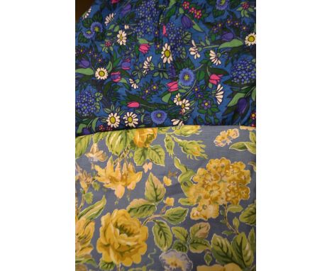 Textiles - a large panel of floral fabric, daisy chain, designed by Pat Albeck a pair of Laura Ashley curtains, yellow roses 