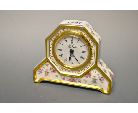 A Royal Crown Derby Royal Antoinette desk clock, first quality. 