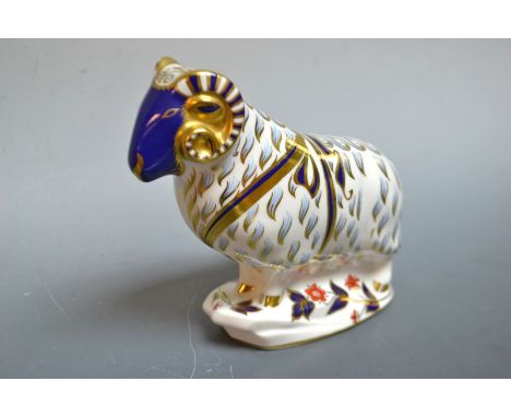 A Royal Crown Derby paperweight, Ram, first quality, gold stopper, unboxed