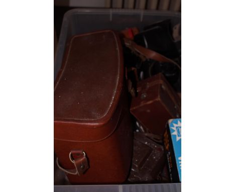 Box of vintage cameras &amp; accessories 