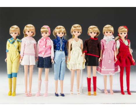Eight Japanese Market Barbie dolls: including City Color Pink, Red, Blue and Yellow and three Fashionable American Girl (the 