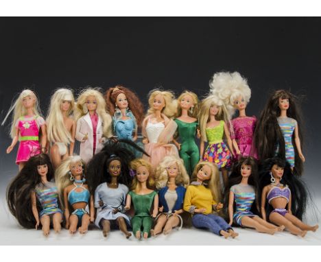 Thirty-four 1980s and 90s Barbies and friends: mixed hair colour, most in original clothes (some with light playwear)