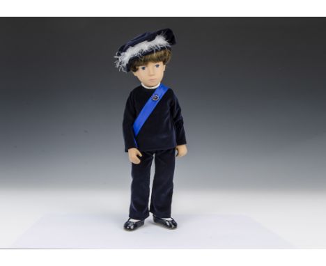 A Trendon Limited Edition Sasha doll Prince Gregor, 1985, with light brown hair, dark blue eyes, blue velvet suit and matchin