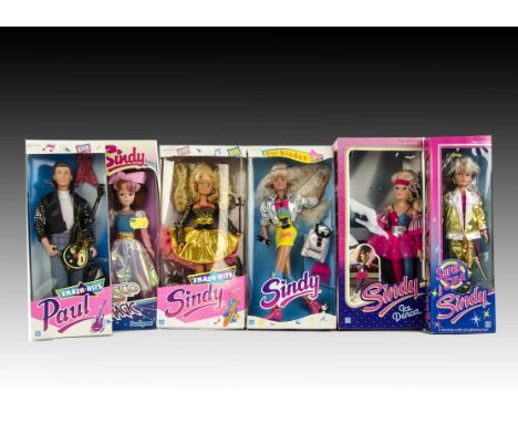 A Pedigree Sindy Disco Magic 1986, Hasbro - Super Star and Ice Dance, 1988, Smash Hits Sindy and Paul; and Hot Blades Sindy, 