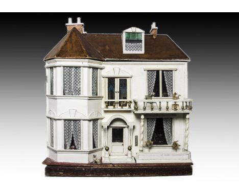 An large and early G & J Lines dolls’ house No.3 with elevator, circa 1910, two storeys, white painted with bay window to one