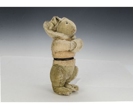 A rare Chiltern Skater rabbit 1930s, with white mohair on a brown backing cloth, clear and black glass eyes, red stitched nos
