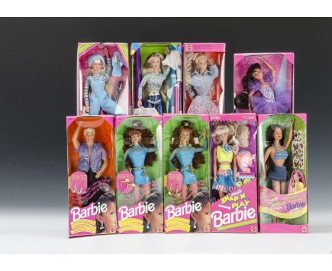Twenty-three 1990s Barbie and friends: including Earring Magic - three Ken, three Barbie and two Midge; Tie Dye Batik Fun Bar
