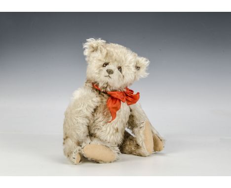 A rare and unusual Steiff brown-tipped white mohair teddy bear, 1920s, with clear and black glass eyes, pronounced muzzle, br
