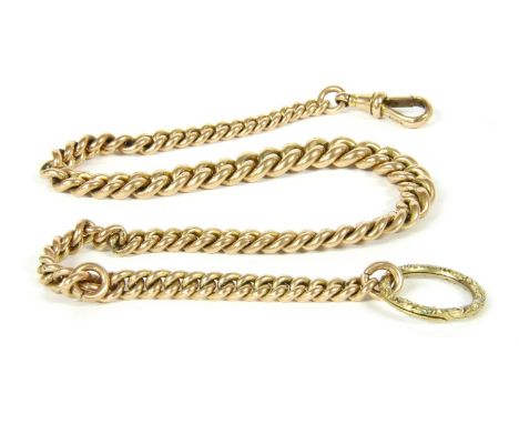 A 9ct gold curb link Albert, with swivel clasp and chased decorated bolt ring, 52.53g