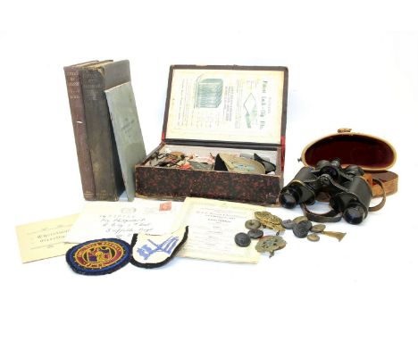 A collection of military items , to include various patches, badges, ephemera, a Hancock &amp; Sons crested ware tank, and a 