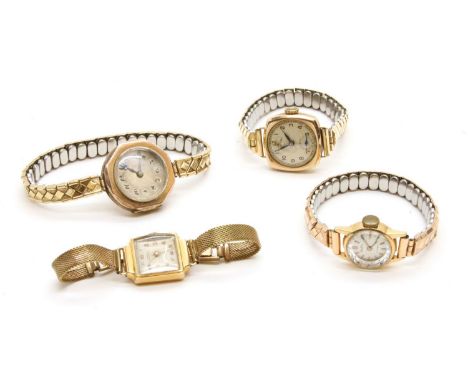 A ladies 18ct gold Tonador strap watch, on a rolled gold mesh strap, 13.01g, a ladies 18ct gold MuDu strap watch on a later e