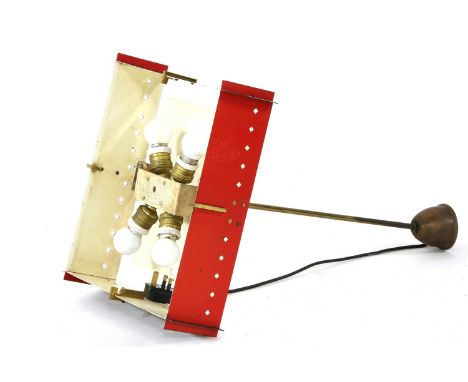 An Italian ceiling light, 1950's, the shade in black and red, 38cm wide, 58cm high