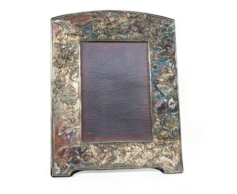 A later 20th Century Aesthetic style silver photo frame , decorated with pagoda, birds and foliage, London 1986, Maker M&amp;