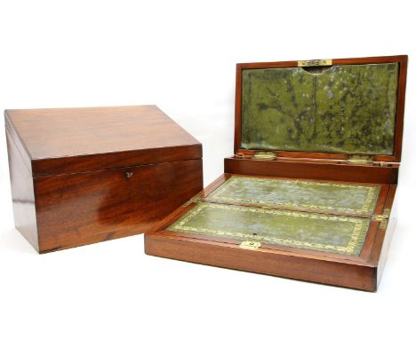 An early 19th Century mahogany writing slope, with Chubb &amp; Son lock, 46cm x 27cm x 20cm, together with a mahogany station