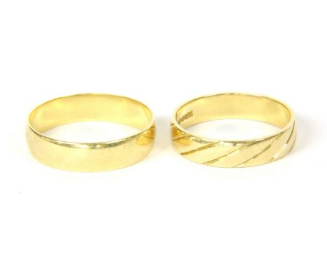 An 18ct gold wedding ring, 1993 London, 3.44g, and another 18ct gold wedding ring, London 1992, 4.26g