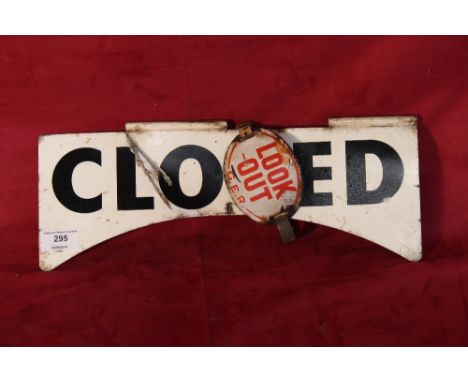 A small Lookout GER enamel armband and an "Open/Closed" shop sign