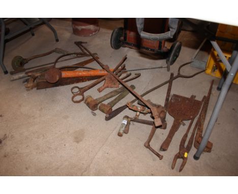 A quantity of various old tools and handles 