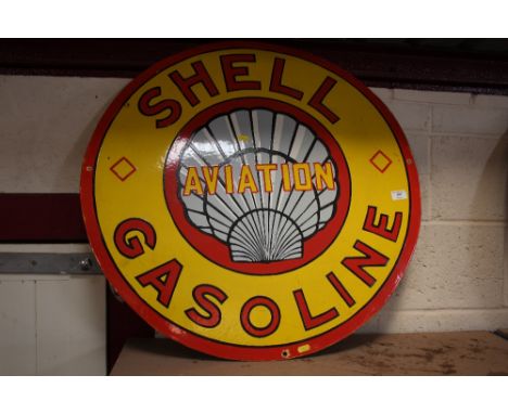 A circular enamel "Shell Aviation Gasoline" sign, 30" dia.