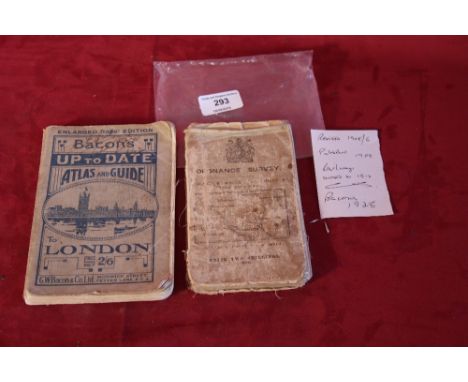 Two old maps, one Ordnance survey for Suffolk published 1908, and one Bacons Atlas and Guide to London dated 1928