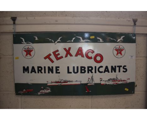 An enamel advertising sign for "Texaco Marine Lubricants", 30" x 15"