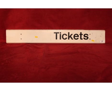 A vintage enamel railway sign "Tickets", 5" x 34½"