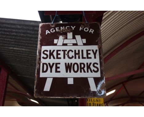 An enamel Sketchley Dry Cleaning Agency advertising sign, double sided, 20" x 16"