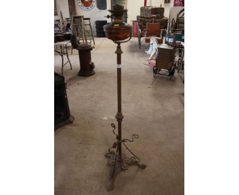 A brass and copper Art Nouveau design telescopic oil lamp standard 