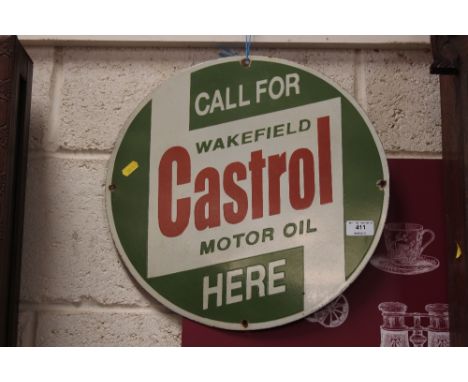 A circular enamel "Castrol Wakefield Motor Oil" sign, 16" dia.