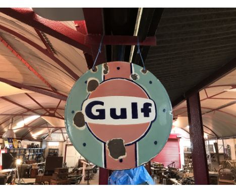 A circular enamel double sided "Gulf" advertising sign, 20" dia.