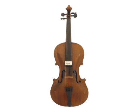 Early 20th century German violin branded Stainer below the button, 14 1/16", 35.70cm, bow, case