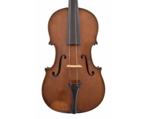 Early 20th century viola, the two piece back of medium curl with similar wood to the sides, the head of broad curl, the table