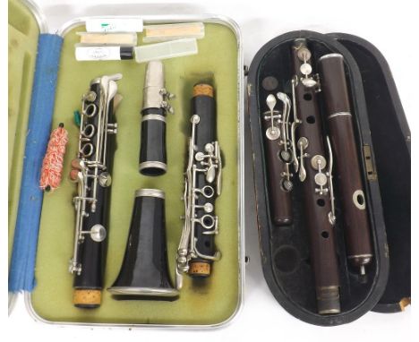 Rosewood flute by and stamped Siccama Patentee, London no. 716, with ten silver plated keys, case (in need of further restora
