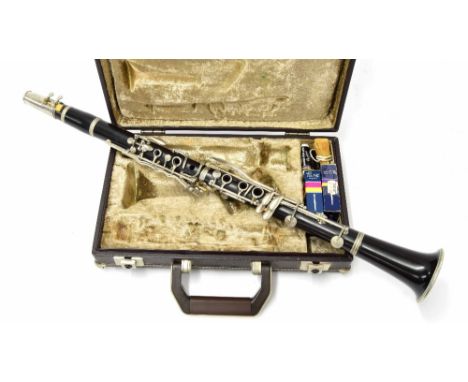 French blackwood clarinet by and stamped Martin Freres Paris, France no. 1740, case; also five various clarinet related books