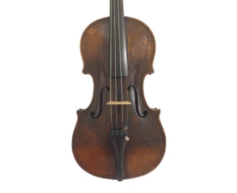French violin by and labelled Claudot..., circa 1820, also branded Claudot below the button, 14 3/16", 36cm