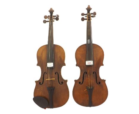 Early 20th century German violin, 14", 35.60cm; also another violin branded Hopf below the button, 14 1/4", 36.20cm (2)