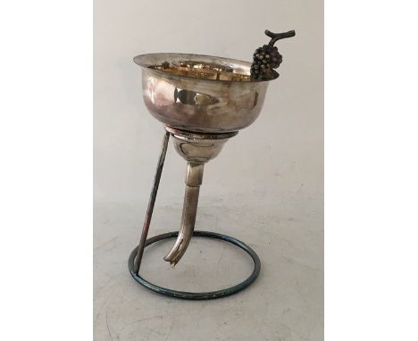 A Saint Hilaire (Paris) Ercuis silver plated three piece wine funnel decanter and stand, in original box and very good condit