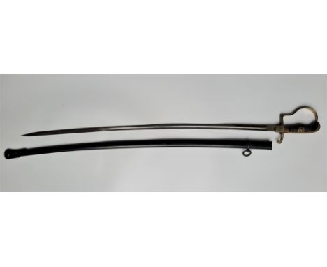 A Third Reich Army Officer's dress sword, having&nbsp;single edge curved 84cm blade with single fuller&nbsp;stamped to ricass
