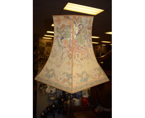 A brass and alabaster standard lamp, adjustable for height: together with an Oriental cream patterned shade.