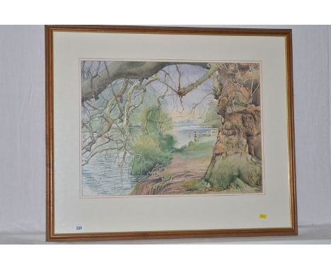 A watercolour, by R*** Kirkwood - "The Thames at Shiplake", signed and dated 1993; inscribed on a label verso.