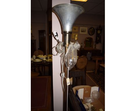 An early 20th Century brass and chromed metal standard lamp, fitted a Goliath Edison screw bulb, later converted but bulb pre