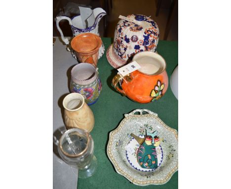 A glass vase with floral decoration and silver plated rim; together with a selection of decorative ceramics, including: Carlt