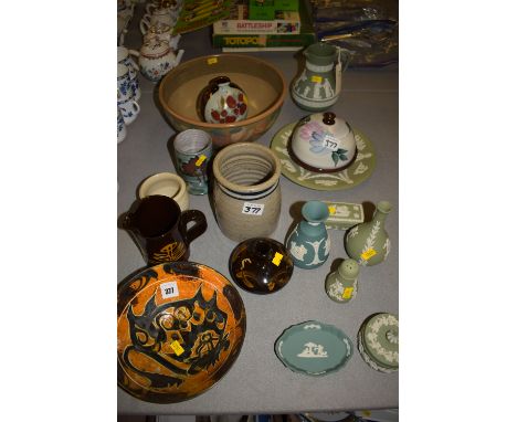 A collection of modern Studio ceramic bowls; including a celtic pottery bowl of bull design;  jugs; etc; together with a coll